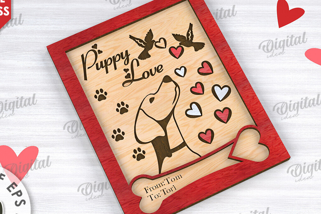 Intra απο ξύλο plywood 3mm-4mm πάχος – Κάρτα για την Ημέρα του Αγίου Βαλεντίνου για κατοικίδια, Δίασταση  20x20 cm INTRAFABR-111610589
