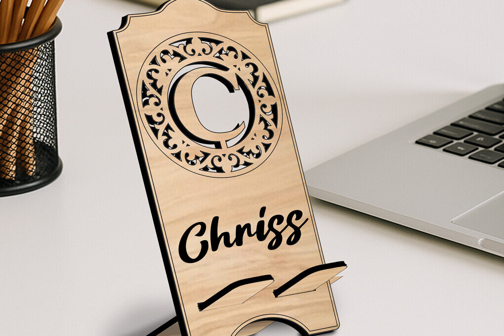 Intra απο ξύλο plywood 3mm-4mm πάχος – Θήκη τηλεφώνου Γράμμα C Μονόγραμμα Alpha Δίασταση  20x20 cm INTRAFABR-122976545