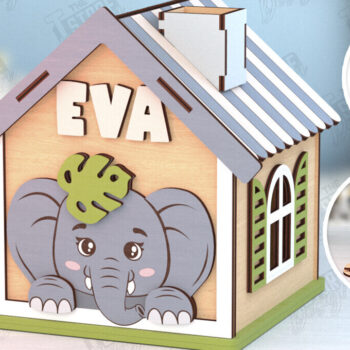 Intra απο ξύλο plywood 3mm-4mm πάχος – Κοπή λέιζερ Piggy Bank | Elephant Design Δίασταση  40x30 cm INTRAFABR-120964023 - Image 1