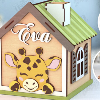 Intra απο ξύλο plywood 3mm-4mm πάχος – Κοπή λέιζερ Piggy Bank | καμηλοπάρδαλης Δίασταση 20x20 cm INTRAFABR-120963987 - Image 1