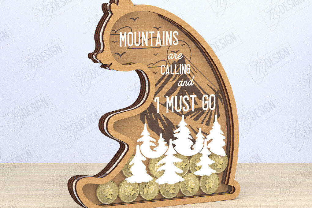 Intra απο ξύλο plywood 3mm-4mm πάχος – Κοπή λέιζερ Piggy Bank | Shape of Bear|CNC Δίασταση  20x20 cm INTRAFABR-119663894