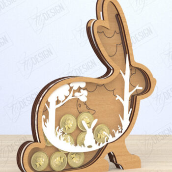 Intra απο ξύλο plywood 3mm-4mm πάχος – Κοπή λέιζερ Piggy Bank | Σχήμα λαγουδάκι Δίασταση  20x20 cm INTRAFABR-119899452 - Image 1