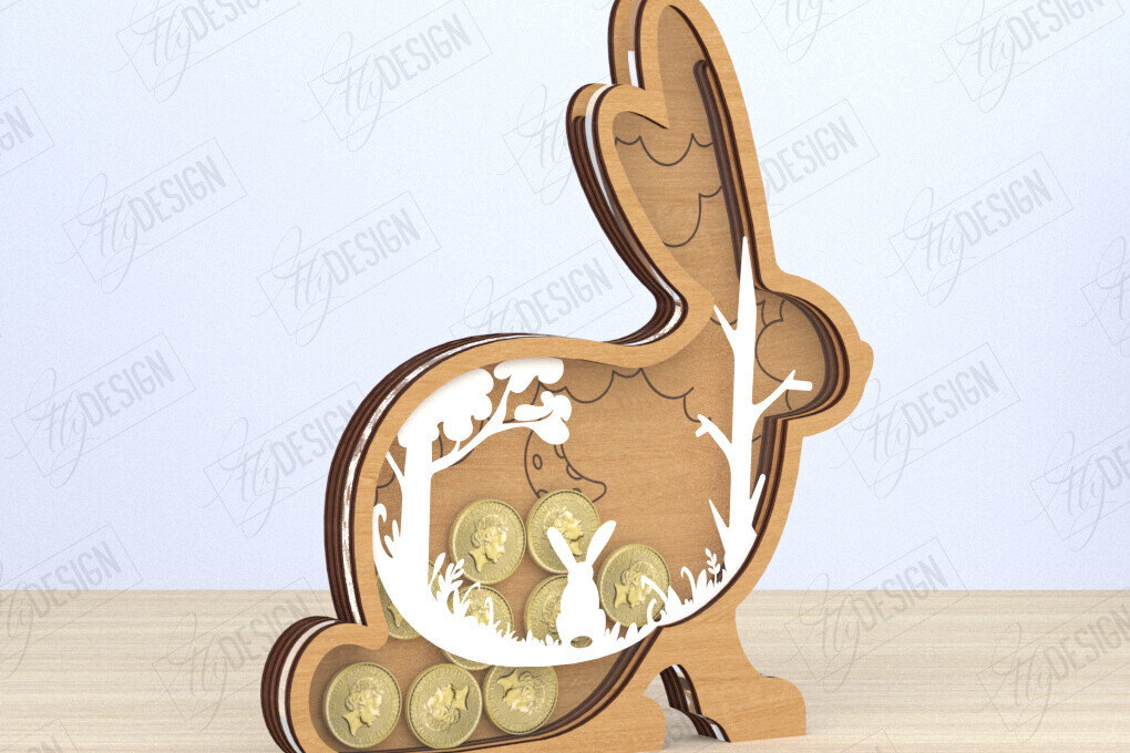 Intra απο ξύλο plywood 3mm-4mm πάχος – Κοπή λέιζερ Piggy Bank | Σχήμα λαγουδάκι Δίασταση  20x20 cm INTRAFABR-119899452