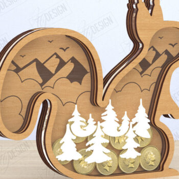 Intra απο ξύλο plywood 3mm-4mm πάχος – Κοπή λέιζερ Piggy Bank | Σχήμα Σκίουρου Δίασταση  20x20 cm INTRAFABR-119899513 - Image 1
