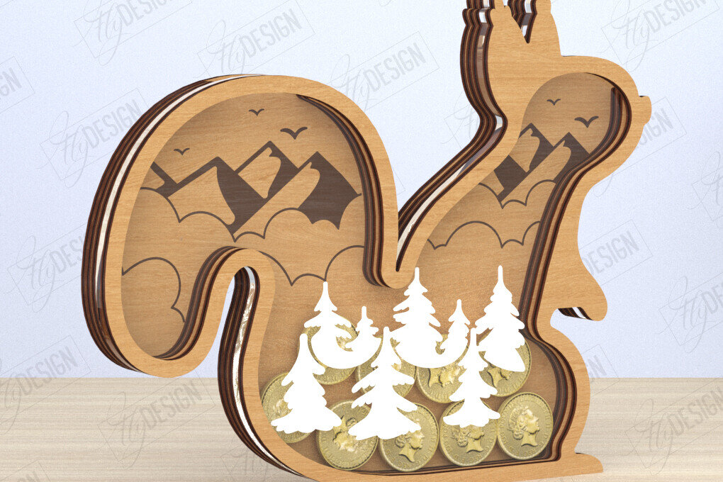 Intra απο ξύλο plywood 3mm-4mm πάχος – Κοπή λέιζερ Piggy Bank | Σχήμα Σκίουρου Δίασταση  20x20 cm INTRAFABR-119899513