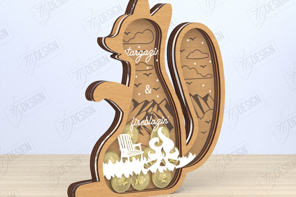 Intra απο ξύλο plywood 3mm-4mm πάχος – Κοπή λέιζερ Piggy Bank | Σχήμα Σκίουρου Δίασταση  20x20 cm INTRAFABR-119663901