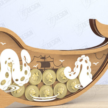 Intra απο ξύλο plywood 3mm-4mm πάχος – Κοπή λέιζερ Piggy Bank | Σχήμα Φάλαινας Δίασταση  20x20 cm INTRAFABR-119663913 - Image 1