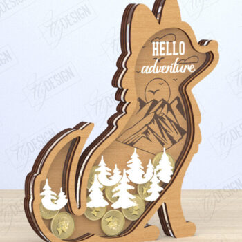 Intra απο ξύλο plywood 3mm-4mm πάχος – Κοπή λέιζερ Piggy Bank | Σχήμα Λύκου Δίασταση  20x20 cm INTRAFABR-119899457 - Image 1