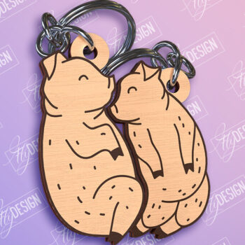 Intra απο ξύλο plywood 3mm-4mm πάχος – κοπής με λέιζερ Μπρελόκ Ζευγάρι Γουρουνιών Δίασταση 5x5 cm INTRAFABR-96573624 - Image 1