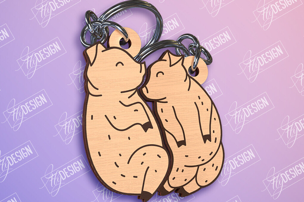 Intra απο ξύλο plywood 3mm-4mm πάχος –  κοπής με λέιζερ Μπρελόκ Ζευγάρι Γουρουνιών Δίασταση  5x5 cm INTRAFABR-96573624