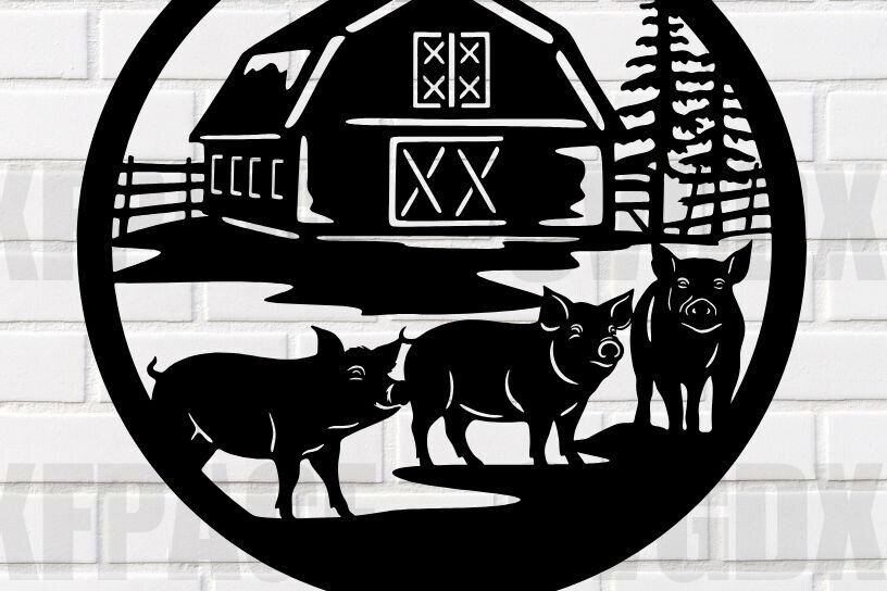 Intra απο ξύλο plywood 3mm-4mm πάχος – Αρχείο κοπής λέιζερ Pigs on the Farm Sign Δίασταση  40x30 cm INTRAFABR-115600989