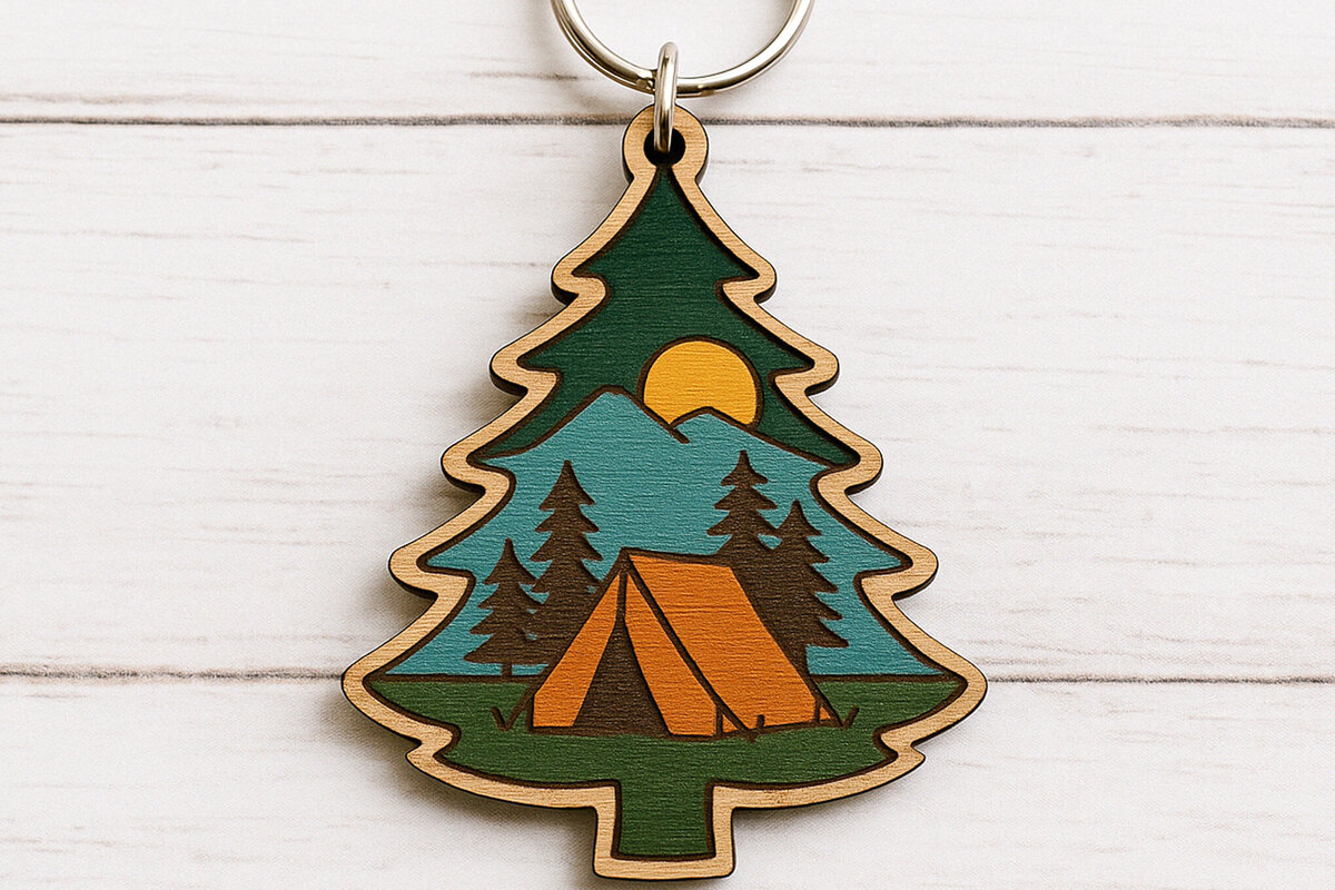 Intra απο ξύλο plywood 3mm-4mm πάχος – Μπρελόκ Camping Pine Tree Δίασταση  5x5 cm INTRAFABR-120685102