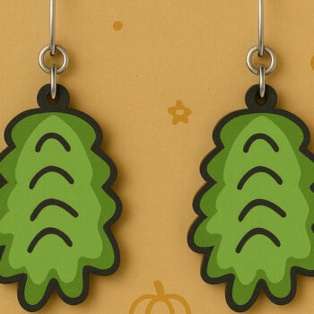 Intra απο ξύλο plywood 3mm-4mm πάχος – Σκουλαρίκια με φύλλα πεύκου Δίασταση  5x5 cm INTRAFABR-125294261 - Image 1