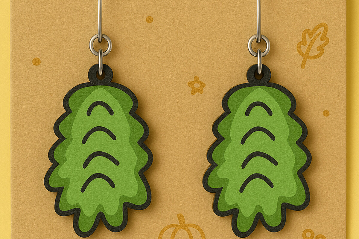 Intra απο ξύλο plywood 3mm-4mm πάχος – Σκουλαρίκια με φύλλα πεύκου Δίασταση  5x5 cm INTRAFABR-125294261