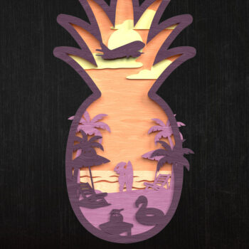 Intra απο ξύλο plywood 3mm-4mm πάχος – Pineapple Beach Scene Layered Δίασταση  20x20 cm INTRAFABR-120349842 - Image 1