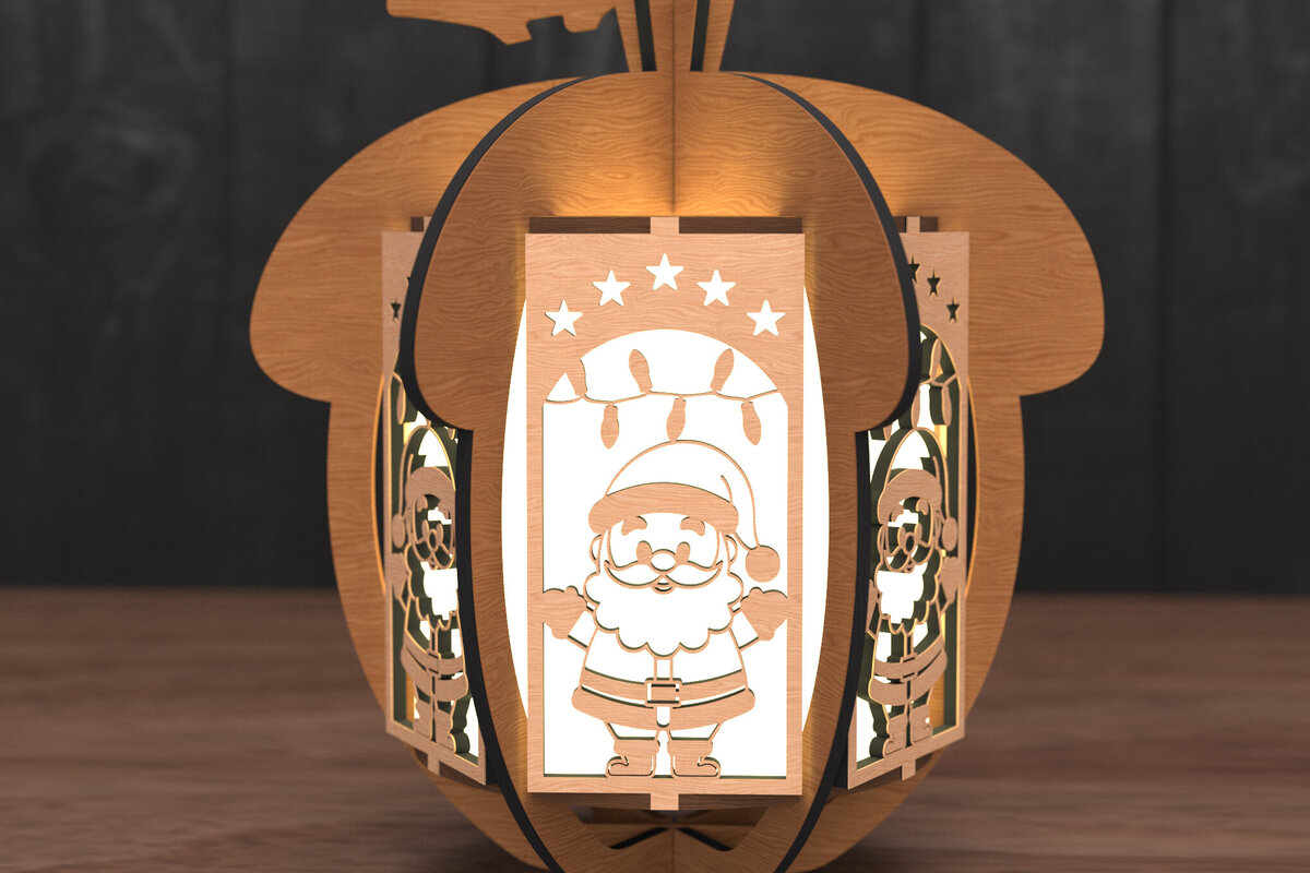 Intra απο ξύλο plywood 3mm-4mm πάχος – Φανάρι κουκουνάρι Άγιος Βασίλης Δίασταση  20x20 cm INTRAFABR-109048428