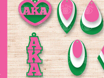 Intra απο ξύλο plywood 3mm-4mm πάχος – Γραφικά σχεδίασης ροζ και πράσινα σκουλαρίκια Δίασταση  5x5 cm INTRAFABR-97628157 - Image 1