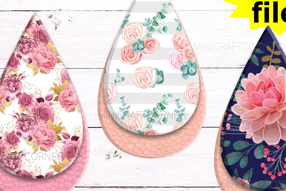 Intra απο ξύλο plywood 3mm-4mm πάχος – Σκουλαρίκια με λουλουδάτο ροζ και ναυτικό και λέιζερ Δίασταση  5x5 cm INTRAFABR-14119332