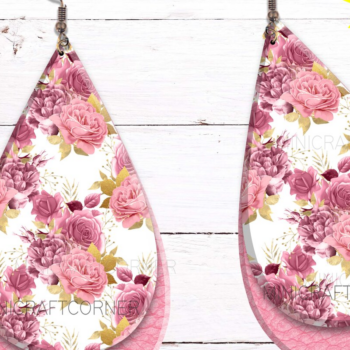 Intra απο ξύλο plywood 3mm-4mm πάχος – Σκουλαρίκια με λουλουδάτο ροζ και ναυτικό και λέιζερ Δίασταση  5x5 cm INTRAFABR-14119332 - Image 2