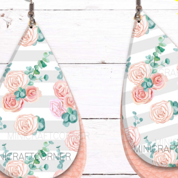 Intra απο ξύλο plywood 3mm-4mm πάχος – Σκουλαρίκια με λουλουδάτο ροζ και ναυτικό και λέιζερ Δίασταση  5x5 cm INTRAFABR-14119332 - Image 3