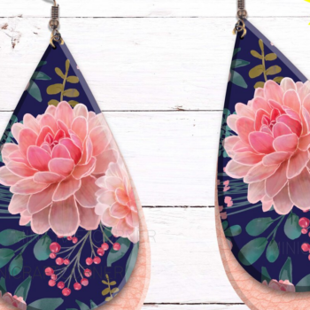 Intra απο ξύλο plywood 3mm-4mm πάχος – Σκουλαρίκια με λουλουδάτο ροζ και ναυτικό και λέιζερ Δίασταση  5x5 cm INTRAFABR-14119332 - Image 4