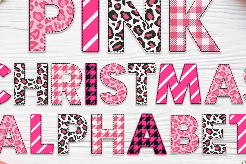 Intra απο ξύλο plywood 3mm-4mm πάχος – Ροζ Χριστουγεννιάτικο σετ αλφάβητου Doodle Δίασταση  20x20 cm INTRAFABR-81365227