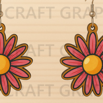 Intra απο ξύλο plywood 3mm-4mm πάχος – Σκουλαρίκια λουλουδιών ροζ μαργαρίτα Δίασταση  5x5 cm INTRAFABR-123663951 - Image 1