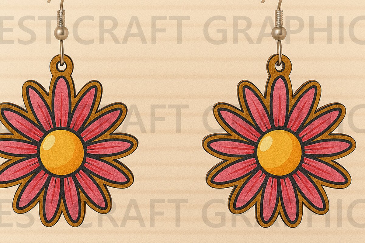 Intra απο ξύλο plywood 3mm-4mm πάχος – Σκουλαρίκια λουλουδιών ροζ μαργαρίτα Δίασταση  5x5 cm INTRAFABR-123663951