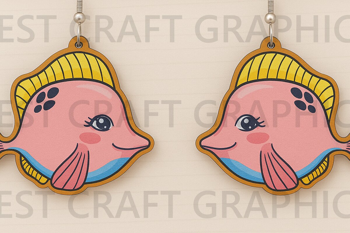 Intra απο ξύλο plywood 3mm-4mm πάχος – Σκουλαρίκια ροζ ψαριού Δίασταση  5x5 cm INTRAFABR-123128291