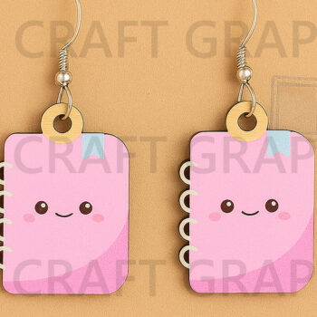 Intra απο ξύλο plywood 3mm-4mm πάχος – Pink Notebook Earrings – Study Time Δίασταση 5x5 cm INTRAFABR-124956755 - Image 1