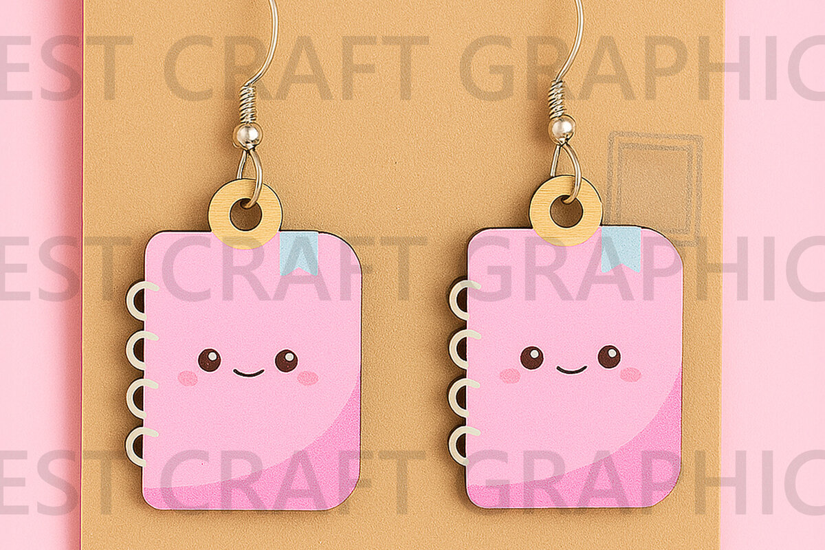 Intra απο ξύλο plywood 3mm-4mm πάχος – Pink Notebook Earrings – Study Time Δίασταση  5x5 cm INTRAFABR-124956755