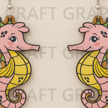 Intra απο ξύλο plywood 3mm-4mm πάχος – Ροζ Σκουλαρίκια Ιππόκαμπος Δίασταση  5x5 cm INTRAFABR-123128272 - Image 1