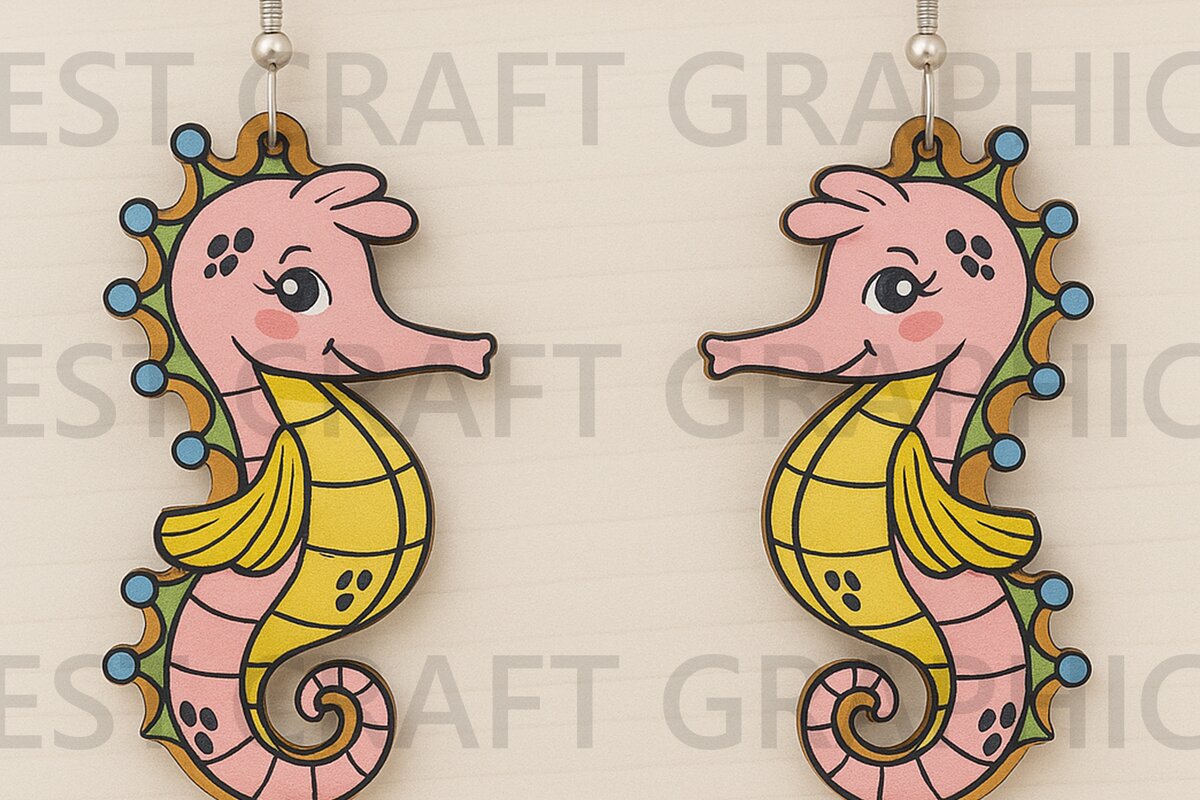 Intra απο ξύλο plywood 3mm-4mm πάχος – Ροζ Σκουλαρίκια Ιππόκαμπος Δίασταση  5x5 cm INTRAFABR-123128272