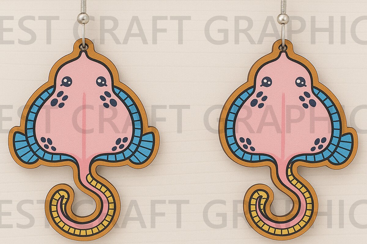 Intra απο ξύλο plywood 3mm-4mm πάχος – Ροζ Stingray σκουλαρίκια Δίασταση  5x5 cm INTRAFABR-123128259