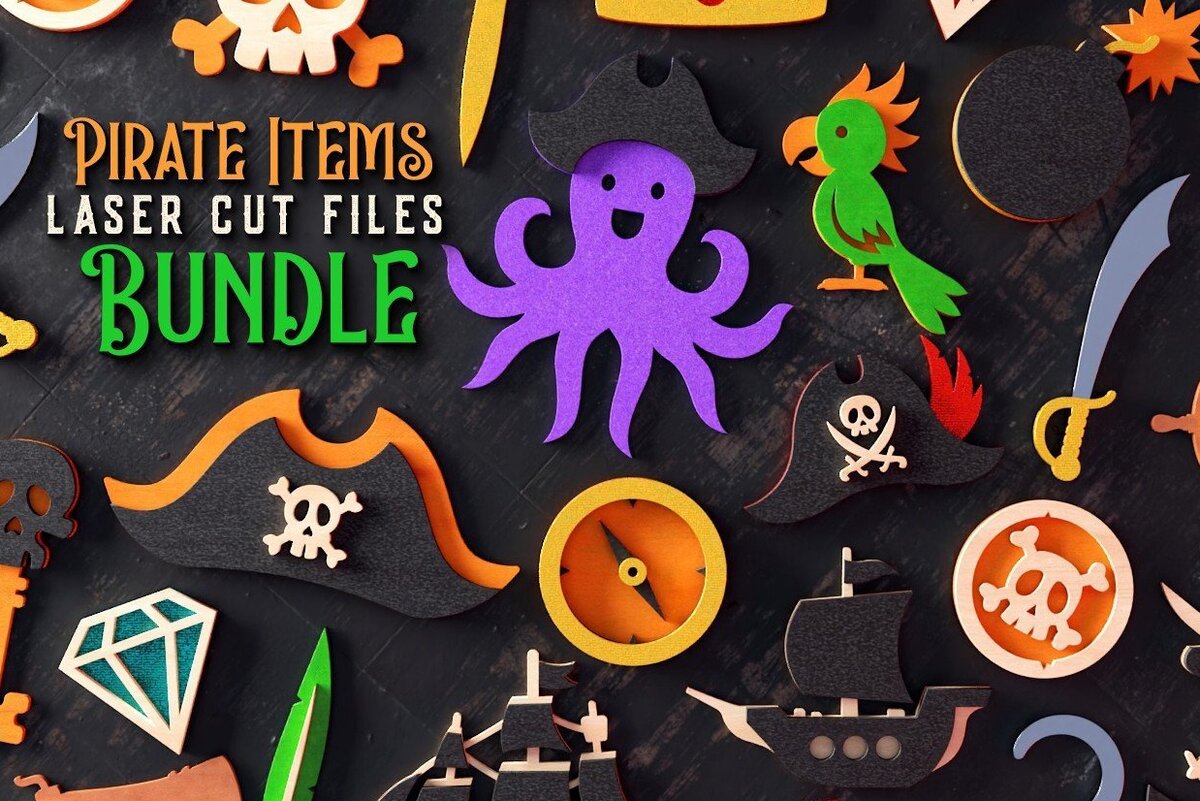 Intra απο ξύλο plywood 3mm-4mm πάχος – Πακέτο αντικειμένων πειρατών | Αρχεία κοπής με λέιζερ Δίασταση  20x20 cm INTRAFABR-32375201