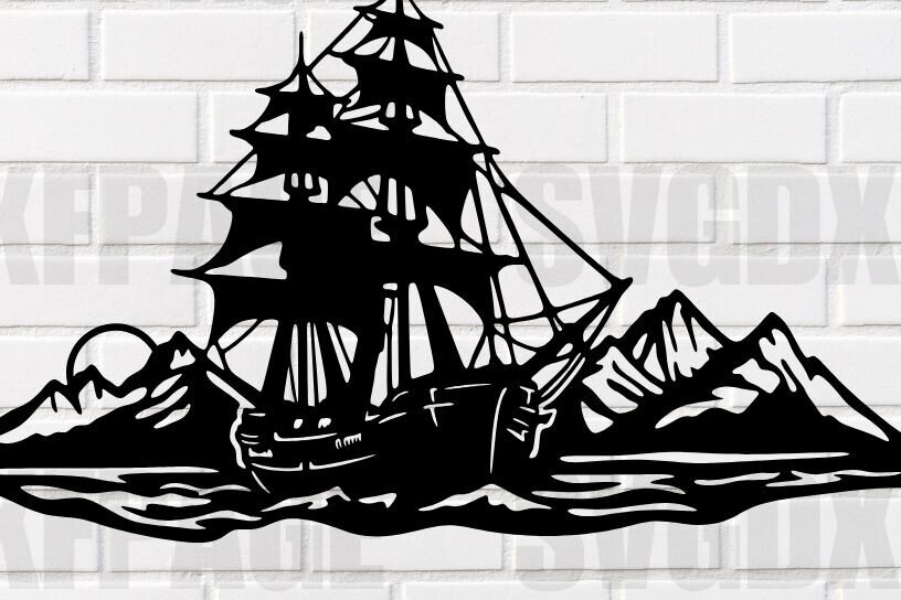 Intra απο ξύλο plywood 3mm-4mm πάχος – Αρχείο κοπής με λέιζερ Pirate Ship at Sea Δίασταση  20x20 cm INTRAFABR-115222649