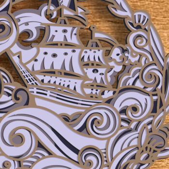 Intra απο ξύλο plywood 3mm-4mm πάχος – Πειρατικό πλοίο με Mandala Sail και Floral Δίασταση 20x20 cm INTRAFABR-78222218 - Image 1