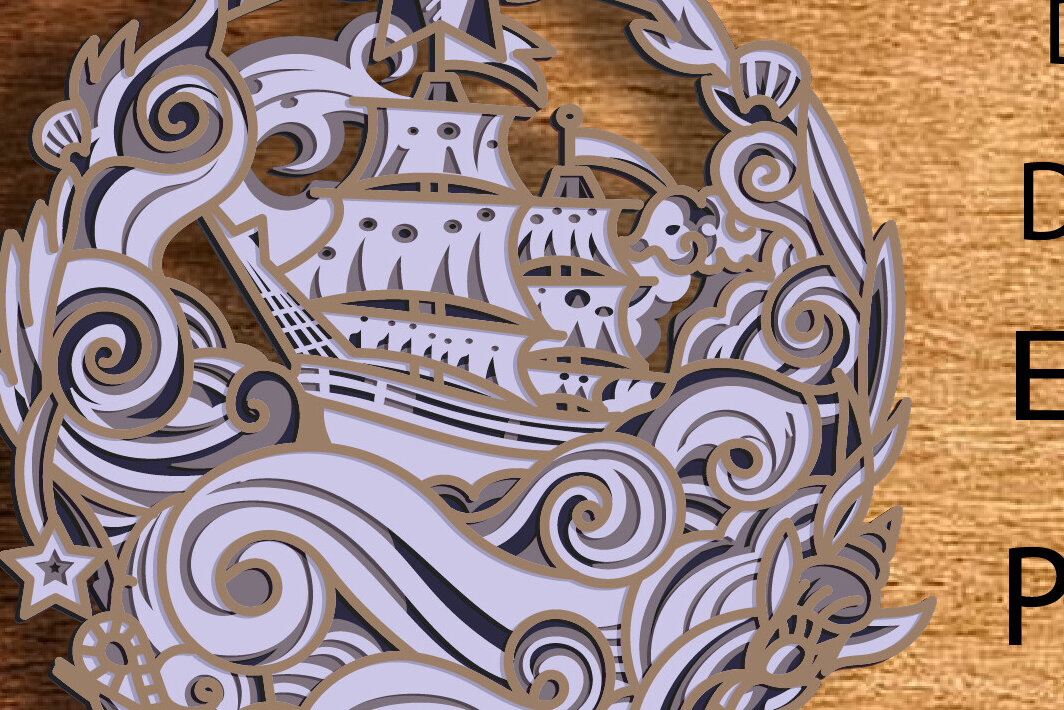 Intra απο ξύλο plywood 3mm-4mm πάχος – Πειρατικό πλοίο με Mandala Sail και Floral Δίασταση  20x20 cm INTRAFABR-78222218