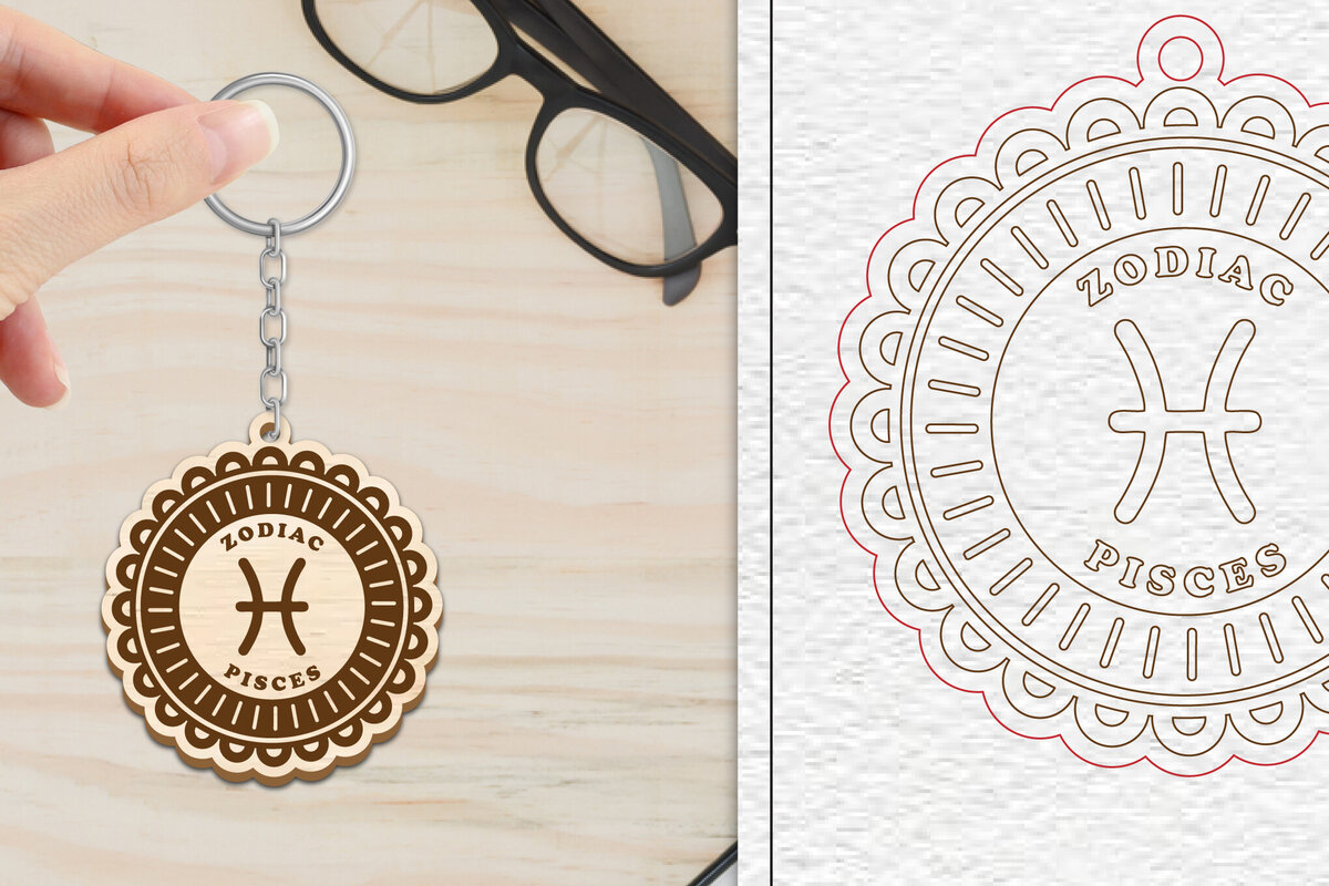 Intra απο ξύλο plywood 3mm-4mm πάχος – Μπρελόκ Ιχθύς Lasercut | Zodiac Δίασταση  5x5 cm INTRAFABR-102289489