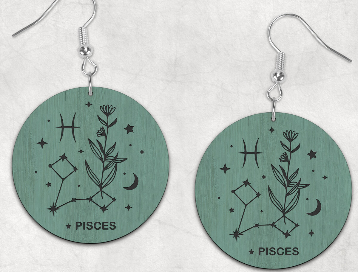 Intra απο ξύλο plywood 3mm-4mm πάχος – Σκουλαρίκια Pisces Zodiac Boho Δίασταση  5x5 cm INTRAFABR-28511336