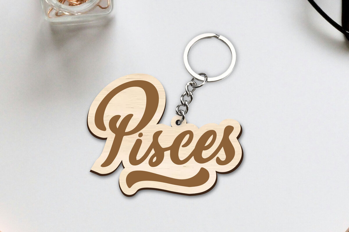 Intra απο ξύλο plywood 3mm-4mm πάχος – Κοπή λέιζερ με μπρελόκ Pisces Zodiac Δίασταση 5x5 cm INTRAFABR-96830069