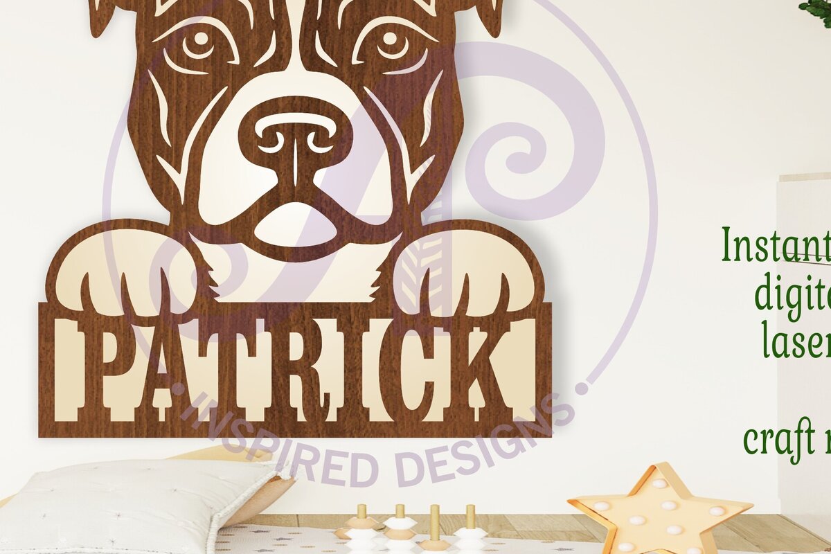 Intra απο ξύλο plywood 3mm-4mm πάχος – Αρχείο κοπής λέιζερ Name Dog Pitbull Δίασταση  20x20 cm INTRAFABR-107998513