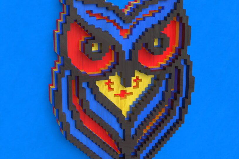 Intra απο ξύλο plywood 3mm-4mm πάχος – Pixel Owl 3D Layered Δίασταση  20x20 cm INTRAFABR-88586685