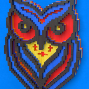 Intra απο ξύλο plywood 3mm-4mm πάχος – Pixel Owl 3D Layered Δίασταση  20x20 cm INTRAFABR-88586685 - Image 3