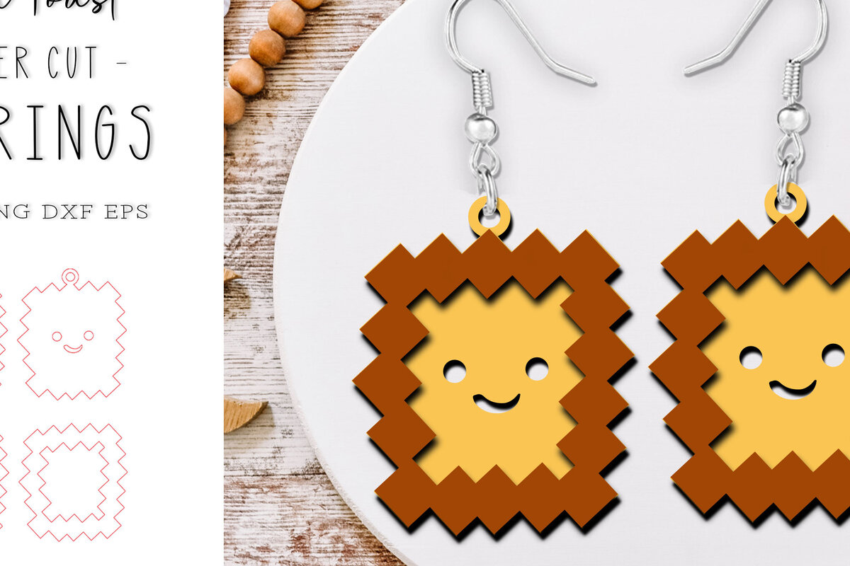 Intra απο ξύλο plywood 3mm-4mm πάχος – Pixel Toast Kawaii Σκουλαρίκια με λέιζερ Δίασταση  5x5 cm INTRAFABR-120975263