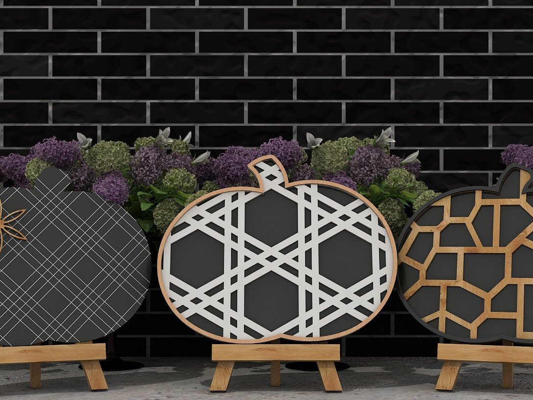 Intra απο ξύλο plywood 3mm-4mm πάχος – Διακόσμηση με καρό και λουλουδάτο  κολοκύθας Δίασταση  20x20 cm INTRAFABR-39421466