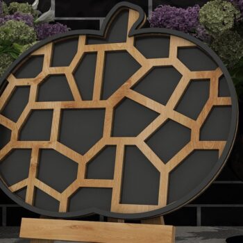 Intra απο ξύλο plywood 3mm-4mm πάχος – Διακόσμηση με καρό και λουλουδάτο  κολοκύθας Δίασταση  20x20 cm INTRAFABR-39421466 - Image 3
