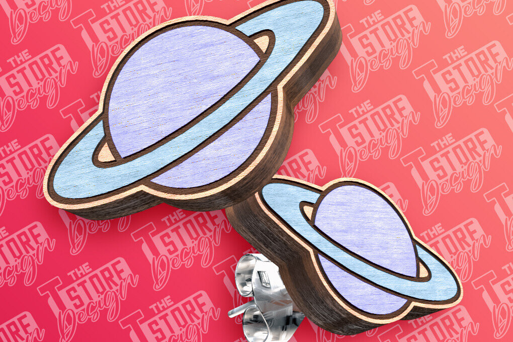 Intra απο ξύλο plywood 3mm-4mm πάχος – Planet Stud Σκουλαρίκια  κοπής με λέιζερ Δίασταση  5x5 cm INTRAFABR-83536126