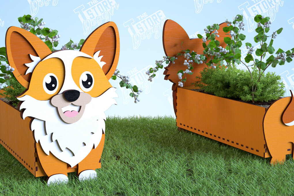 Intra απο ξύλο plywood 3mm-4mm πάχος – Φυτευτής Corgi | Στήριγμα λουλουδιών | Αρχείο CNC Δίασταση  20x20 cm INTRAFABR-99140455