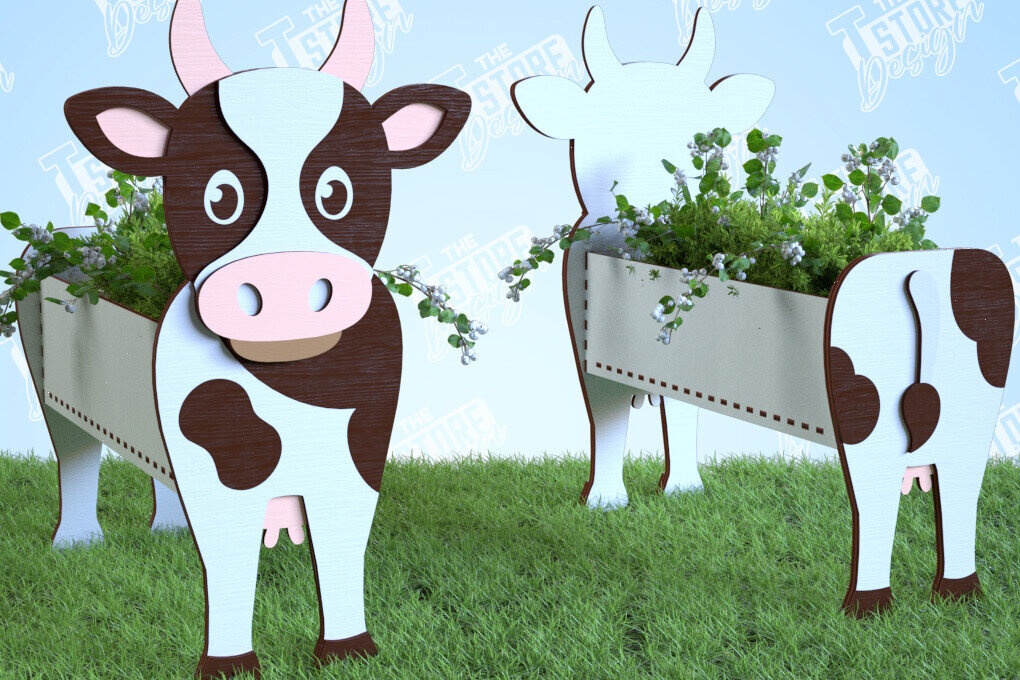 Intra απο ξύλο plywood 3mm-4mm πάχος – Αγελάδα φυτευτή | Στήριγμα λουλουδιών | Αρχείο CNC Δίασταση  20x20 cm INTRAFABR-99140425